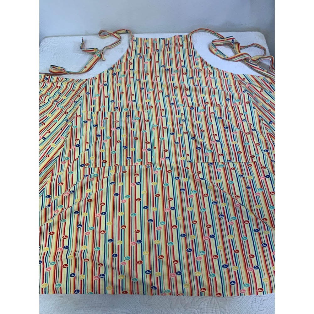 Vintage Eastern Airlines Flight Attendant Striped Logo Bib Apron Pockets 70's‎ L